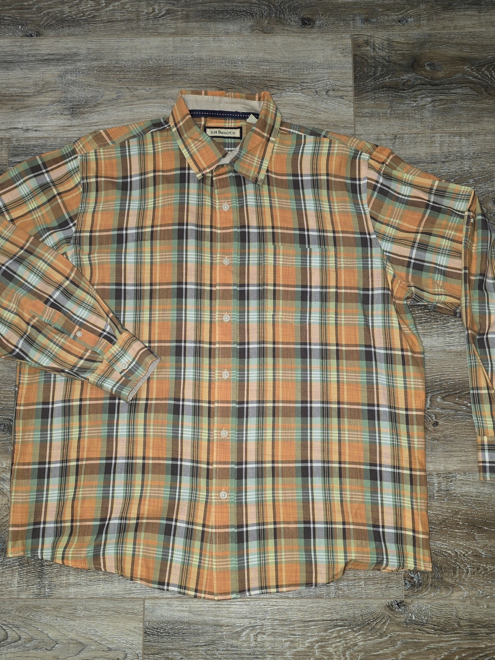 G.H. Bass & Co. Orange Plaid Men’s Button-Up Shirt XL Fall Long Sleeve